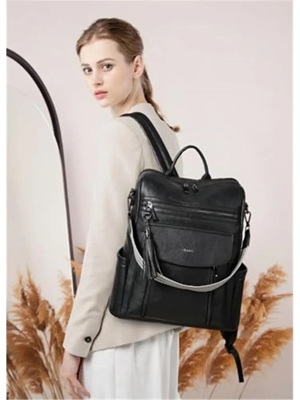 Leather Laptop Backpack Women Work Travel Purse 15.6 Computer Bookbag Tote